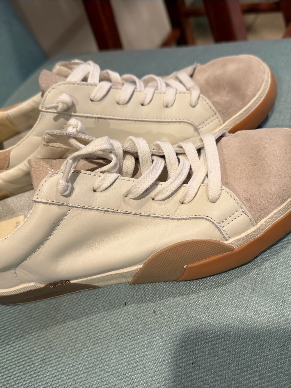 Dolce Vita Cream Leather & Beige Suede Low-Top Sneakers